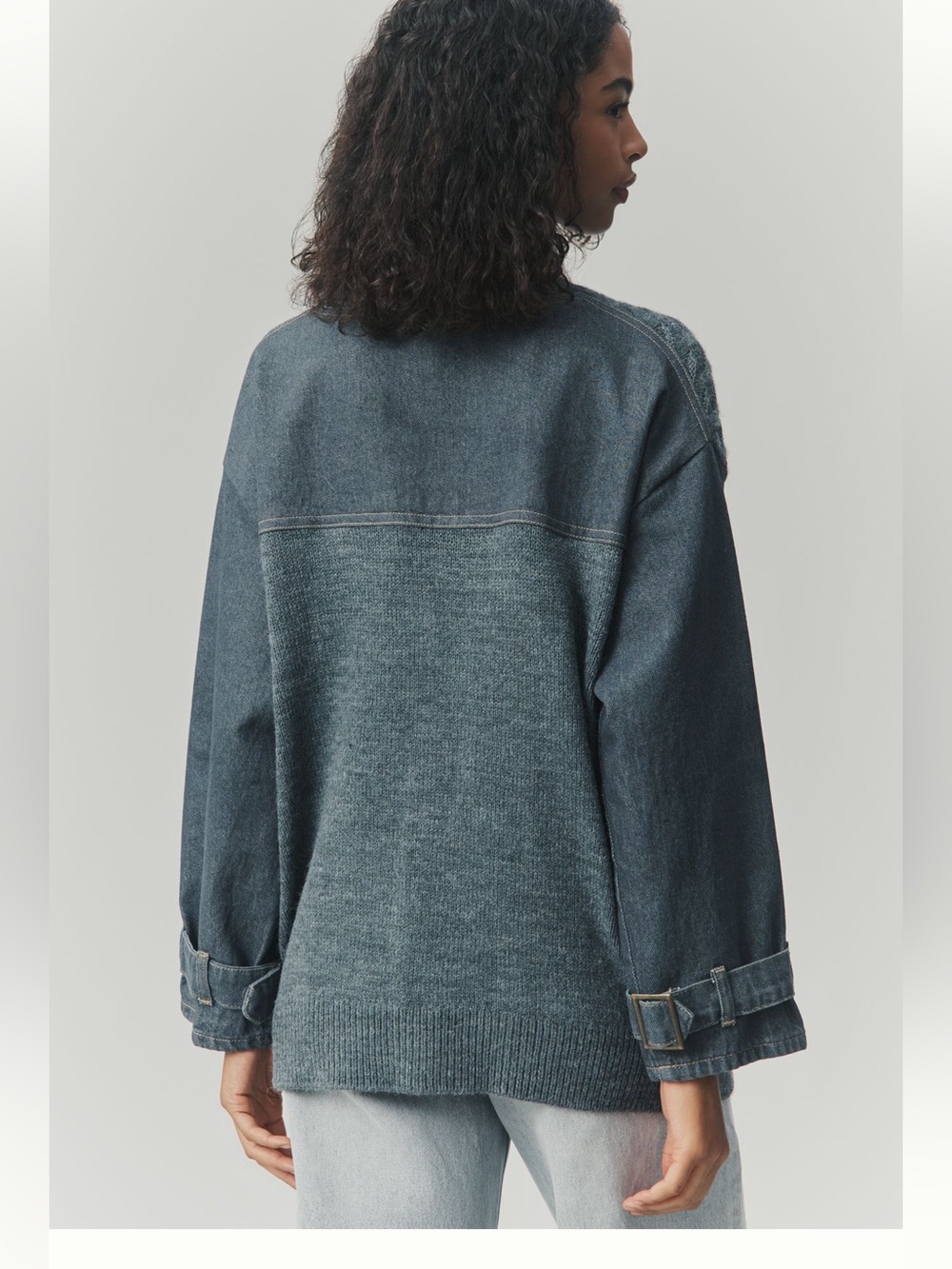 Pilcro Denim Mixed Media Cardigan Sweater - Picture 3 of 5